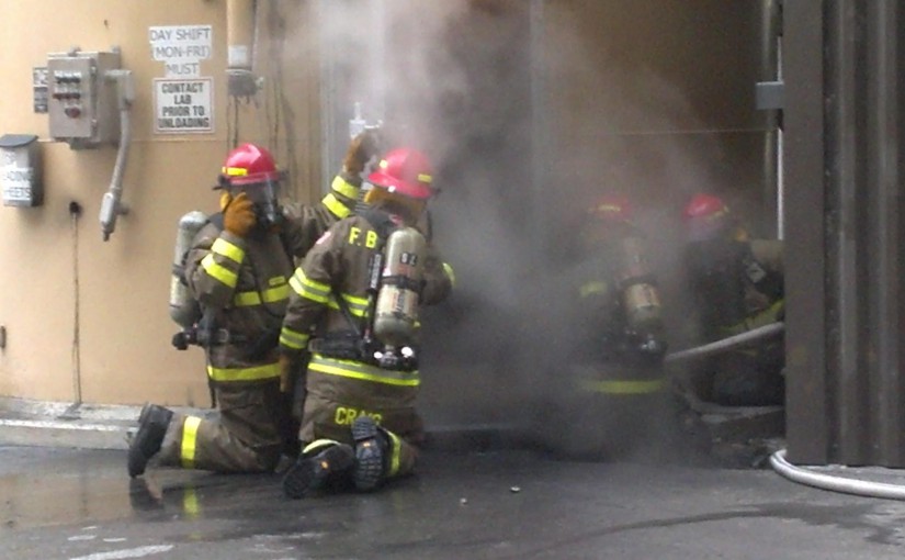 power plant firefighters participate in a drill at a power plant in Nebraska