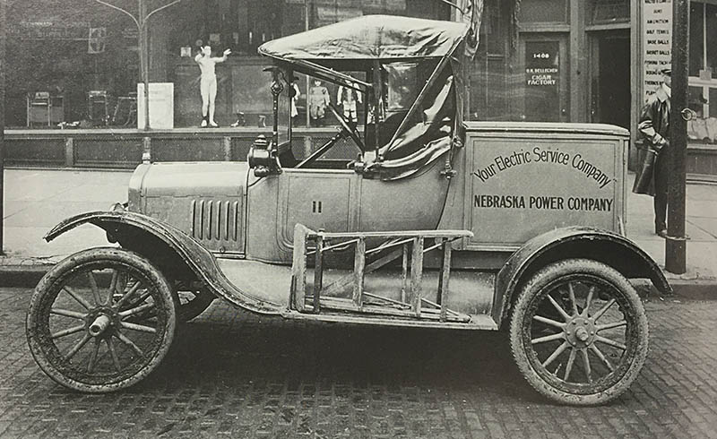 This Ford was used by Nebraska Power Company (predecessor of OPPD) around 1920.